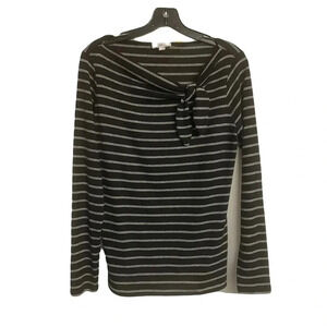 Loft women’s black /white stripe top with loose tie at neck size Medium